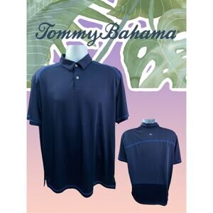 Tommy Bahama Polo Shirt Size M Navy Blue Marlin Logo Short Sleeve  Performance